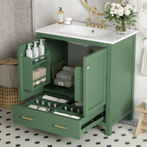 30" Gray Bathroom Vanity with Undermount Sink, 2 Doors & Drawer – Solid Wood Frame