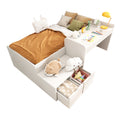 Kids Single Bed With Desk And Drawers, 90 X190 Cm, White, 3ft Kids Wooden Bed With Storage, Single Bed With Slatted Frame, Lying Surface For Teenagers & Adults