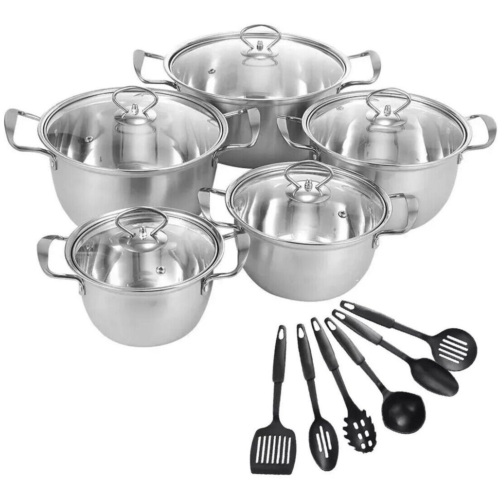 Induction Non Stick Stainless Steel Cookware With Lids Set, 11 pcs