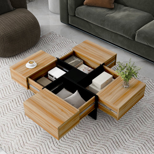 Square Coffee Table with 4 Hidden Storage Compartments & Sliding Top – Brown