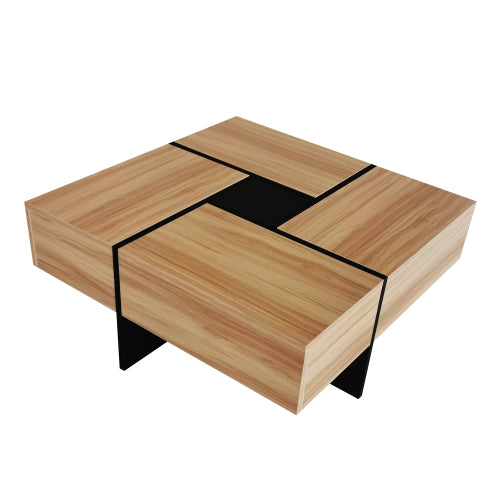 Square Coffee Table with 4 Hidden Storage Compartments & Sliding Top – Brown