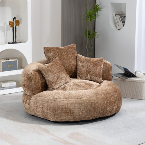 High-Back Bean Bag Lounge Chair with 3 Pillows – Beige Chenille, Indoor & Outdoor