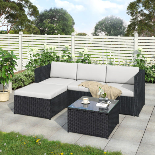 Black Rattan Garden Corner Sofa Set – Outdoor Patio Lounge Furniture