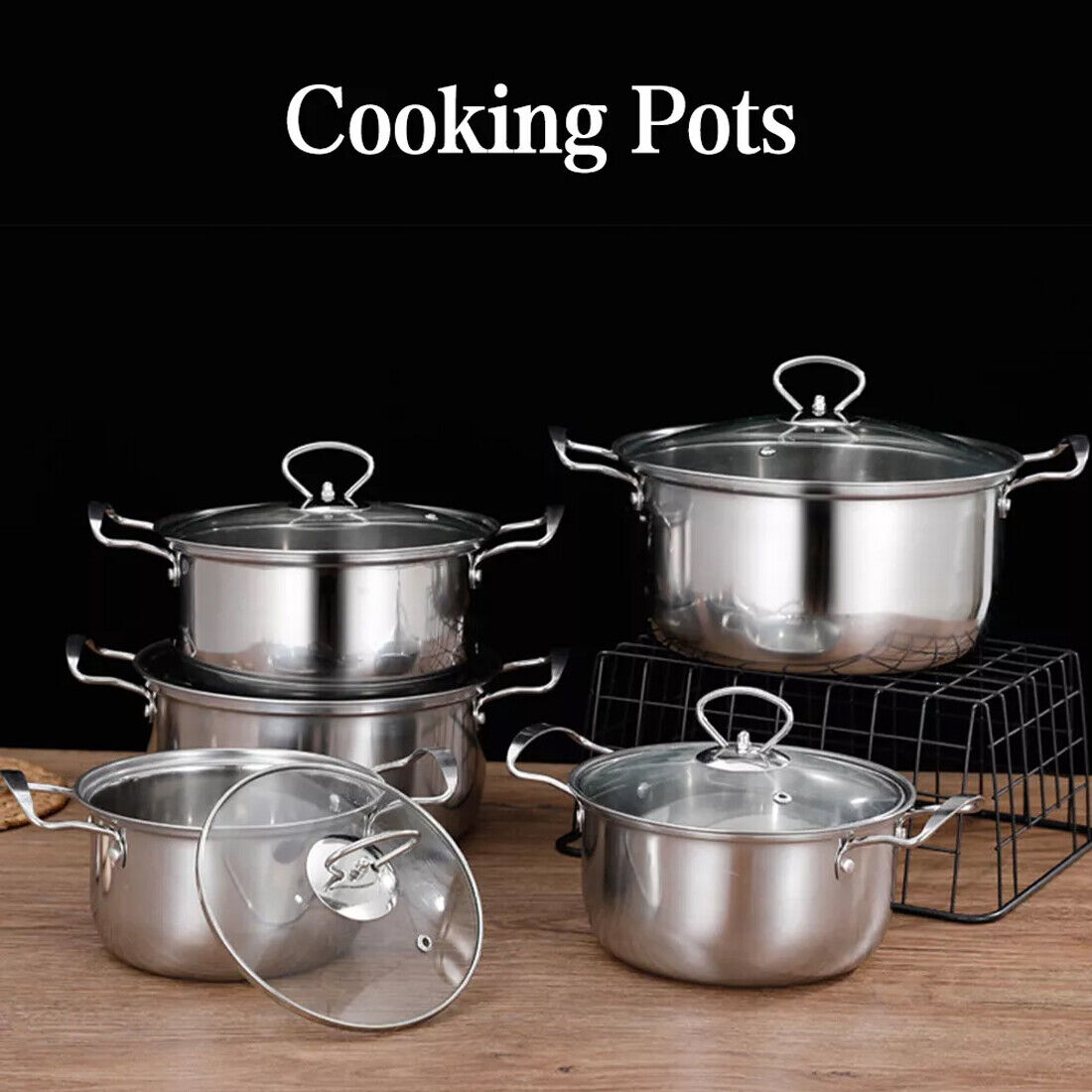 Induction Non Stick Stainless Steel Cookware With Lids Set, 11 pcs