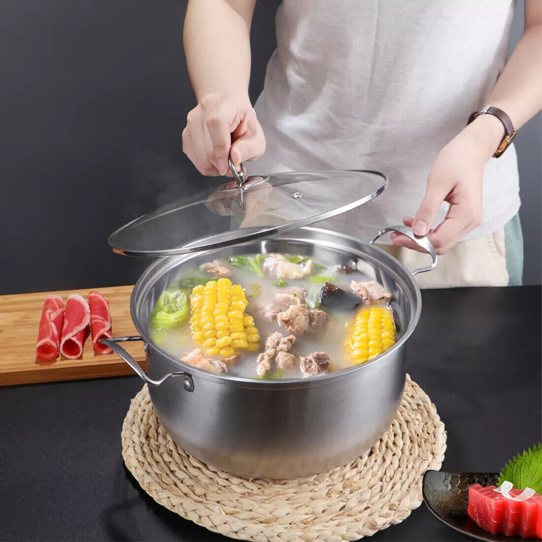 Induction Non Stick Stainless Steel Cookware With Lids Set, 11 pcs