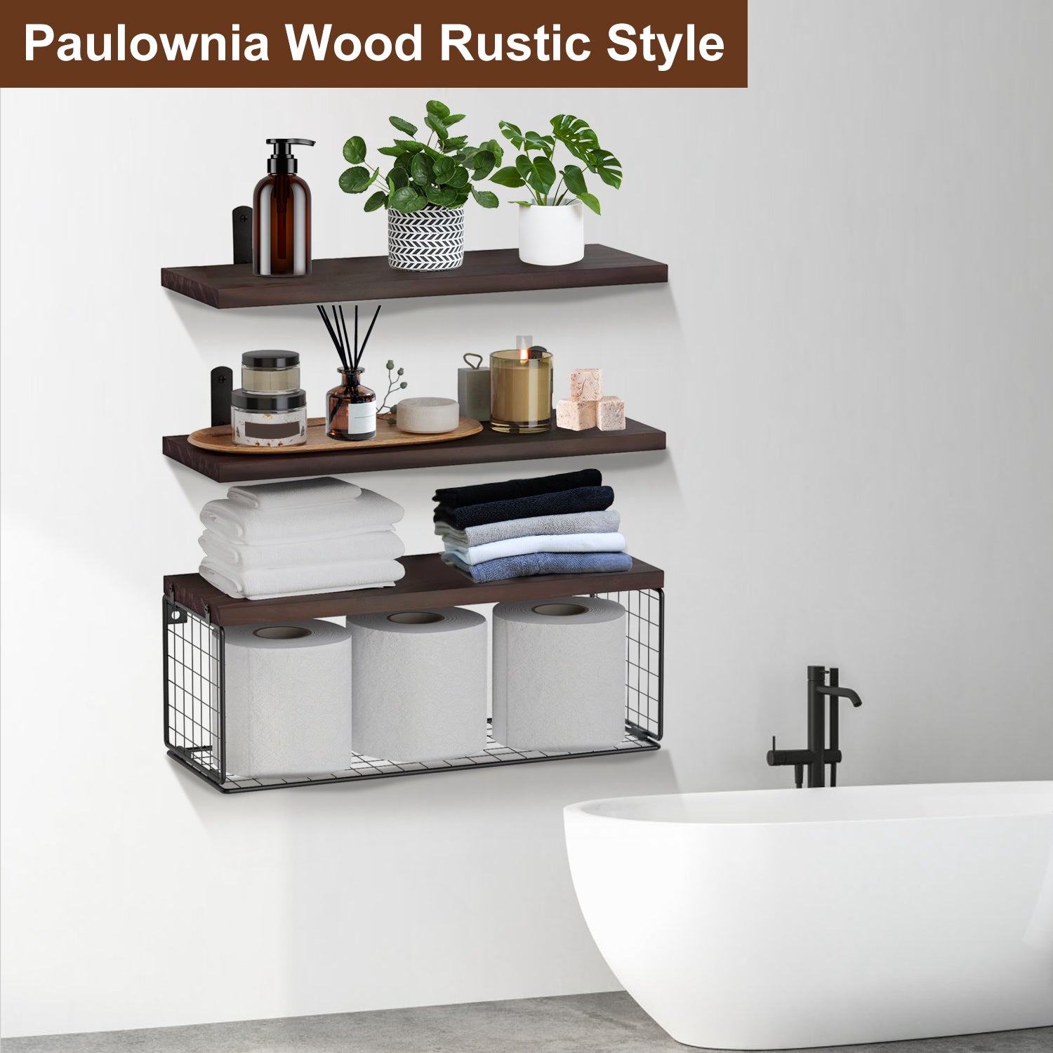 Floating Shelves Wall Mounted With Storage Basket