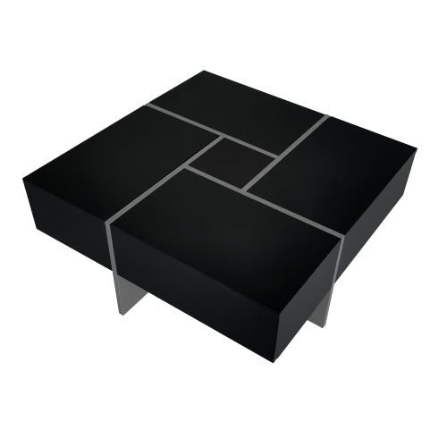 Square Coffee Table with 4 Hidden Storage Compartments & Sliding Top – Black