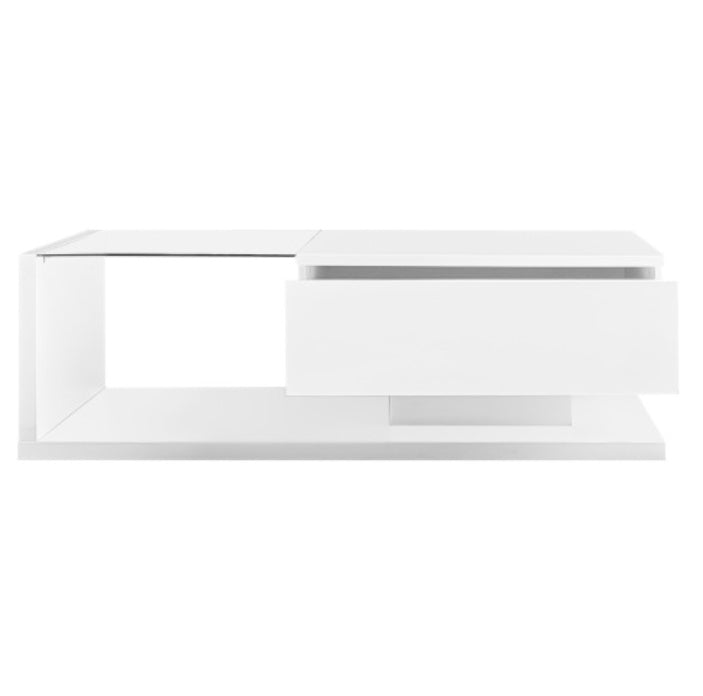 High-Gloss White Coffee Table with Tempered Glass & LED Lights