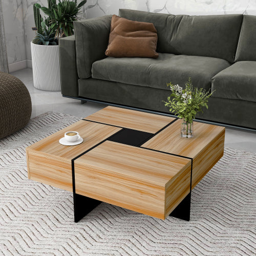 Square Coffee Table with 4 Hidden Storage Compartments & Sliding Top – Brown