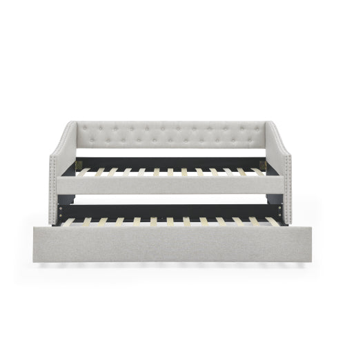 Upholstered Tufted Double Sofa Bed with Pull-Out Roller – Beige