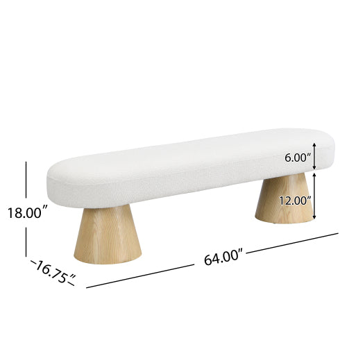 64" Upholstered Boucle Dining Bench & Entryway Ottoman – Beige, 300 LBS Capacity