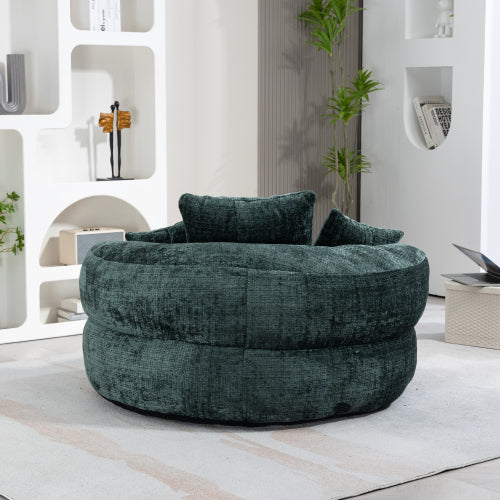 High-Back Bean Bag Lounge Chair with 3 Pillows – Beige Chenille, Indoor & Outdoor