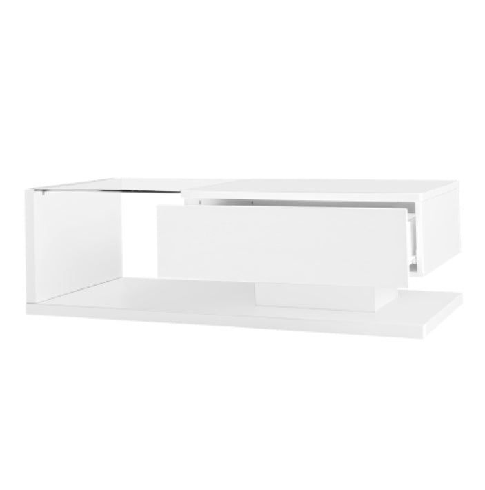High-Gloss White Coffee Table with Tempered Glass & LED Lights