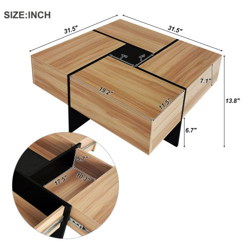 Square Coffee Table with 4 Hidden Storage Compartments & Sliding Top – Brown