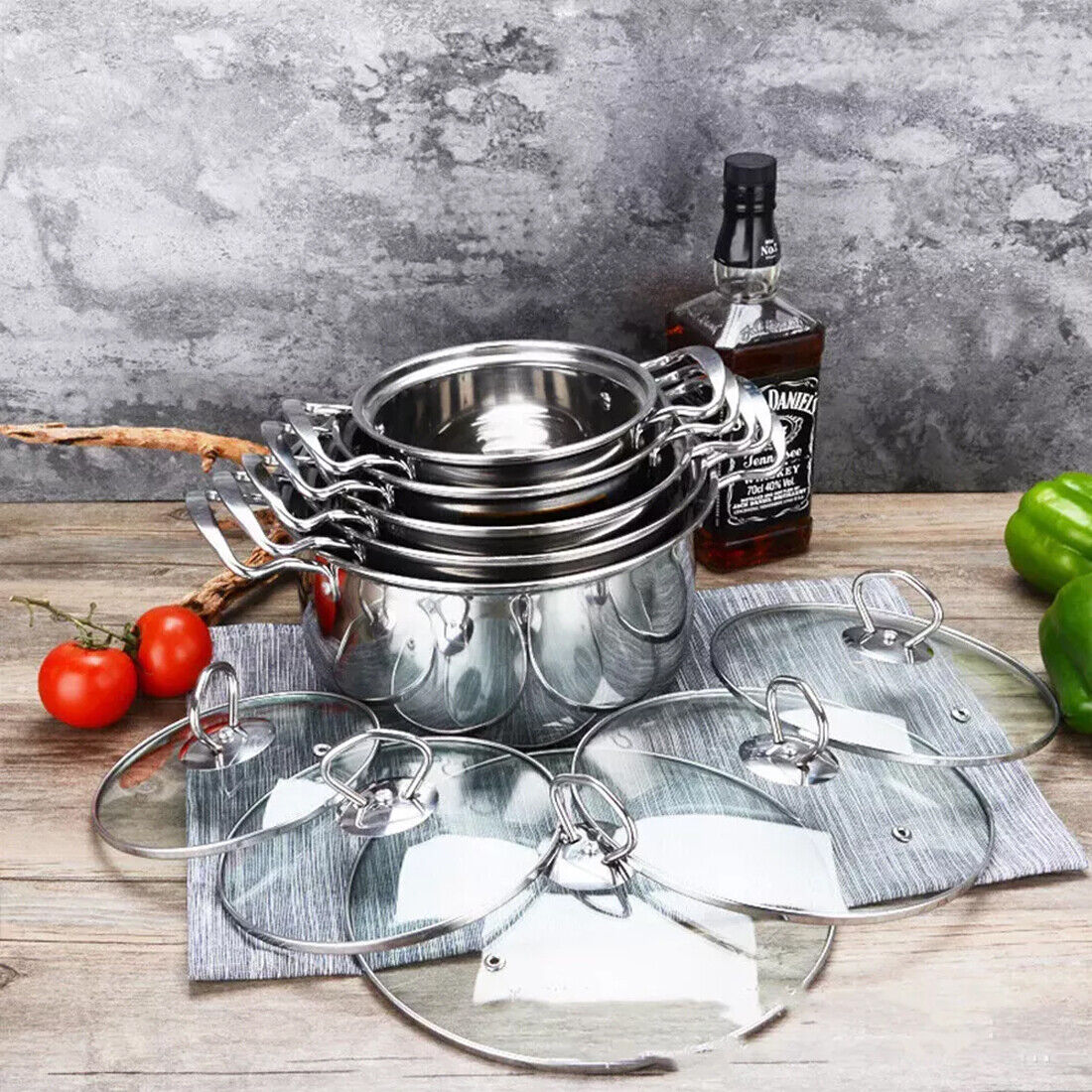 Induction Non Stick Stainless Steel Cookware With Lids Set, 11 pcs