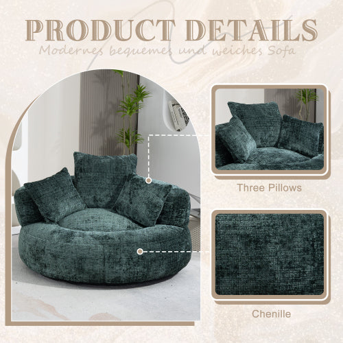 High-Back Bean Bag Lounge Chair with 3 Pillows – Beige Chenille, Indoor & Outdoor