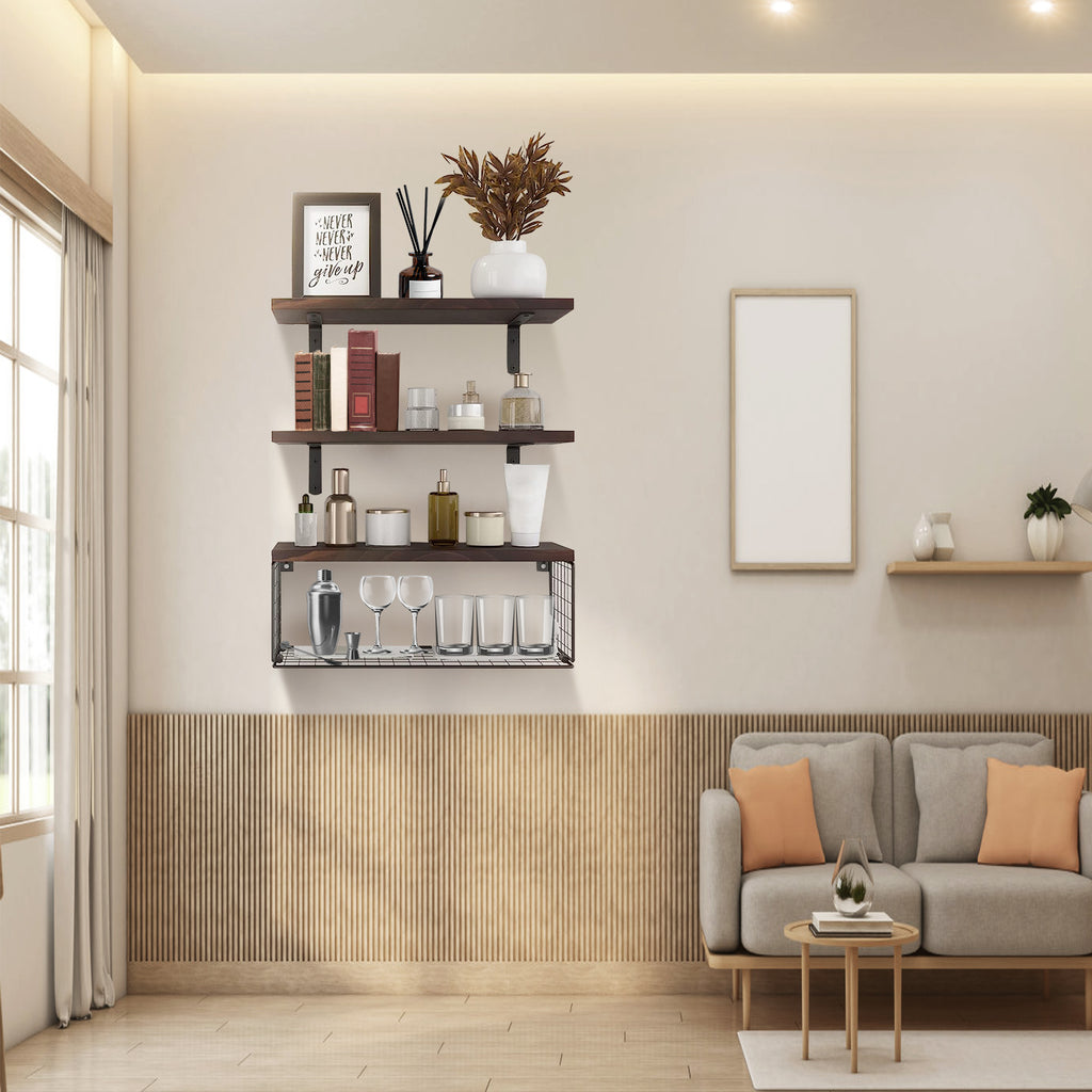 Floating Shelves Wall Mounted With Storage Basket
