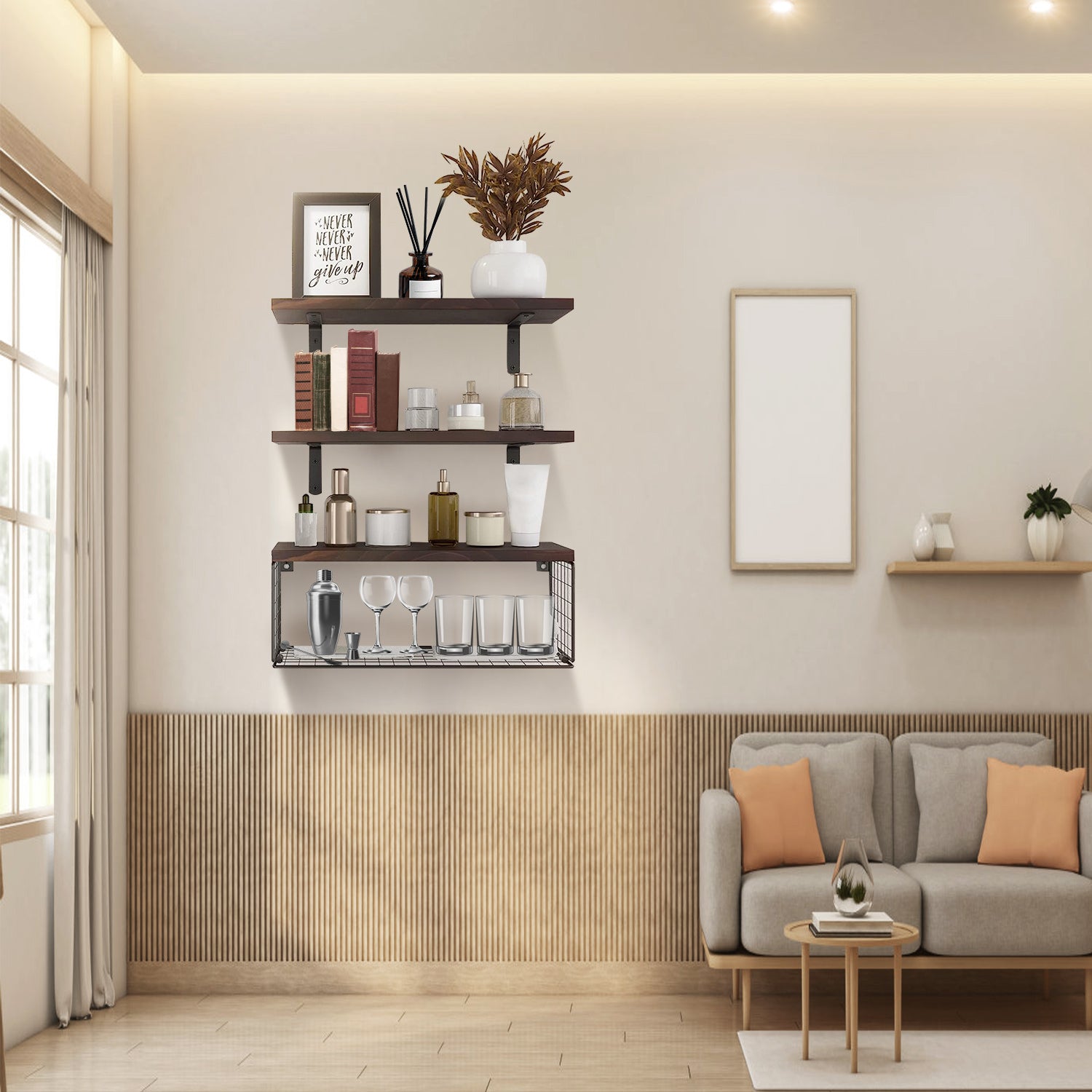 Floating Shelves Wall Mounted With Storage Basket