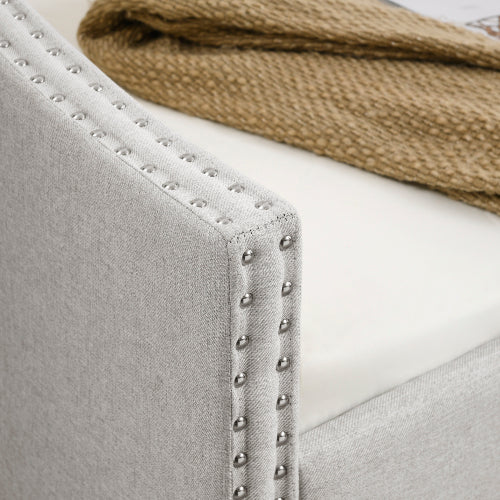 Upholstered Tufted Double Sofa Bed with Pull-Out Roller – Beige