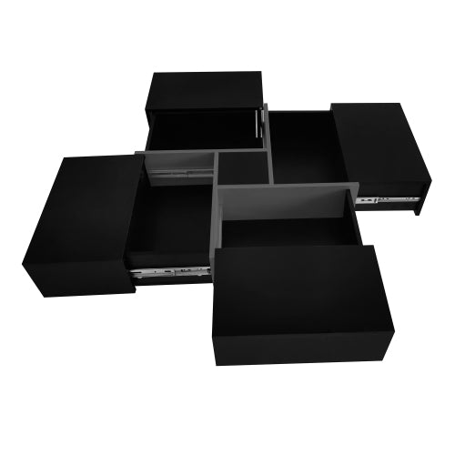 Square Coffee Table with 4 Hidden Storage Compartments & Sliding Top – Black