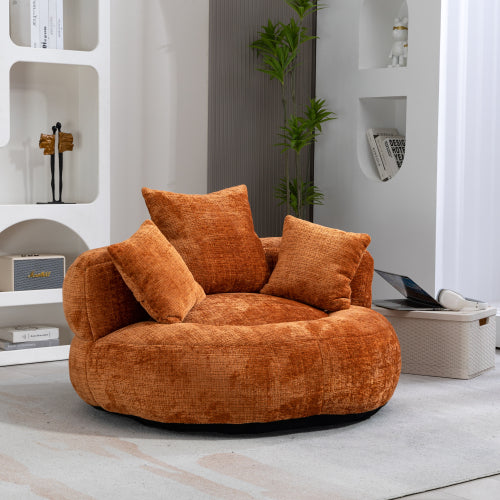 High-Back Bean Bag Lounge Chair with 3 Pillows – Beige Chenille, Indoor & Outdoor