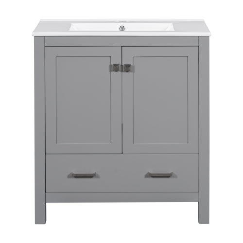 30" Gray Bathroom Vanity with Undermount Sink, 2 Doors & Drawer – Solid Wood Frame