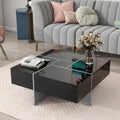 Square Coffee Table with 4 Hidden Storage Compartments & Sliding Top – Black
