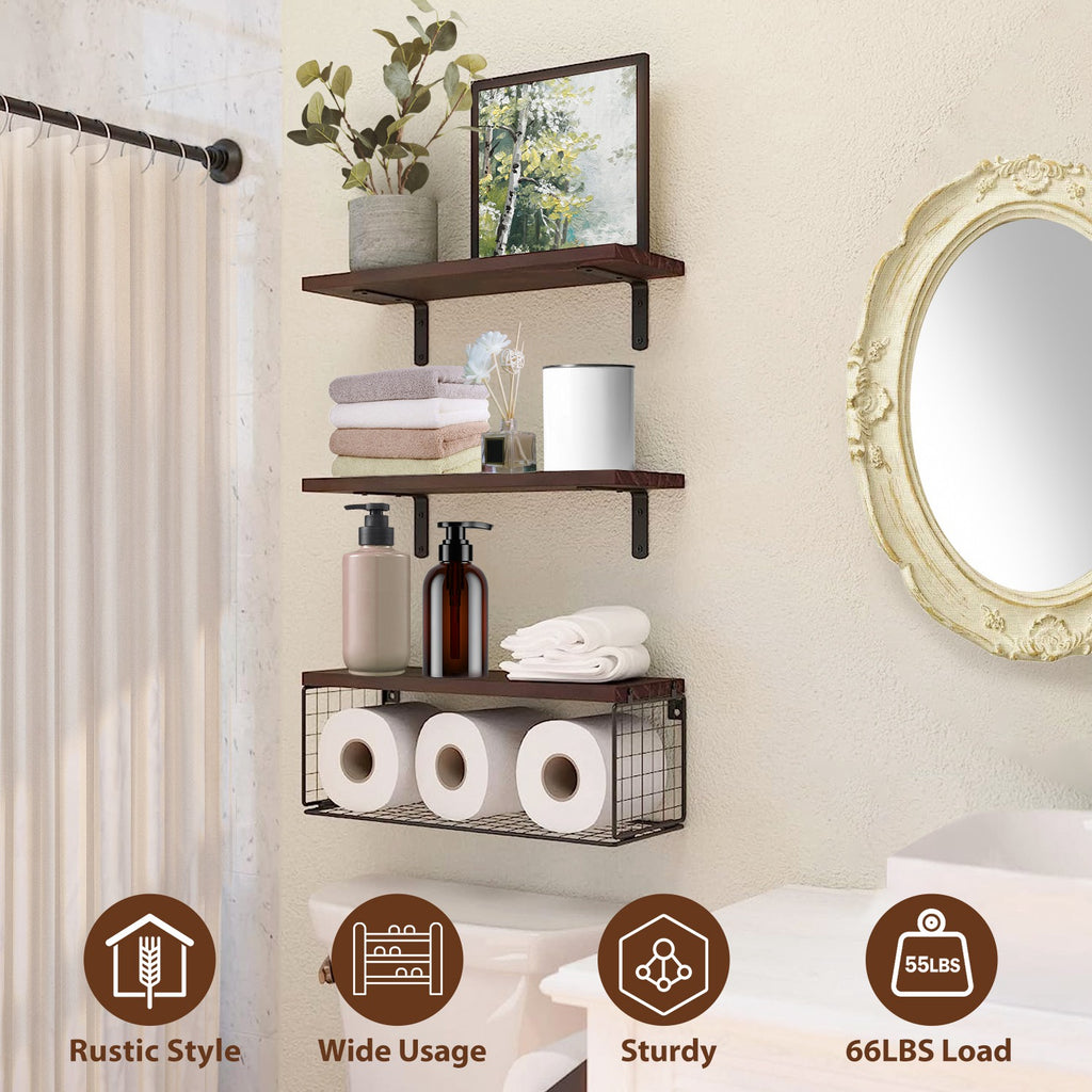 Floating Shelves Wall Mounted With Storage Basket
