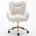 Velvet Swivel Home Office Chair with Gold Legs – Adjustable Height, Ivory