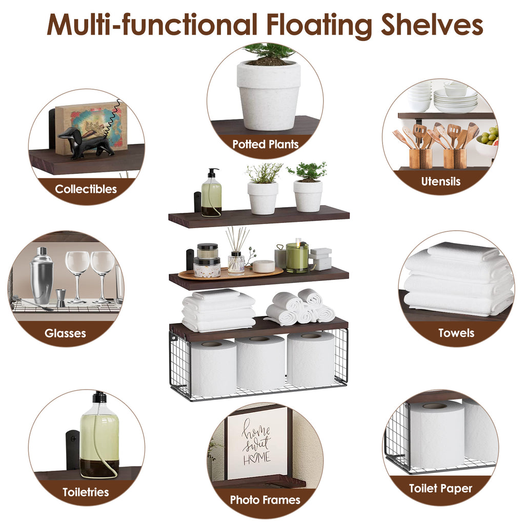 Floating Shelves Wall Mounted With Storage Basket