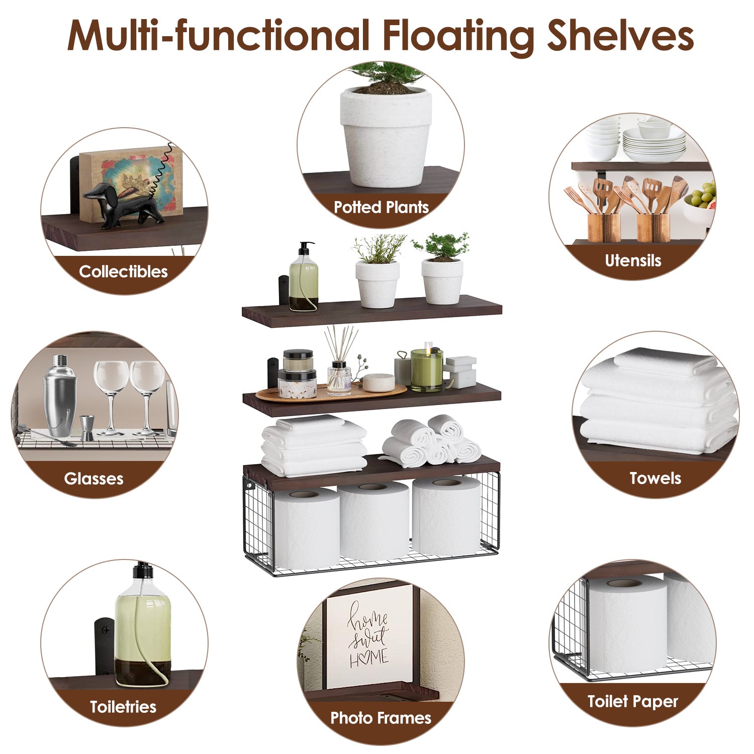 Floating Shelves Wall Mounted With Storage Basket