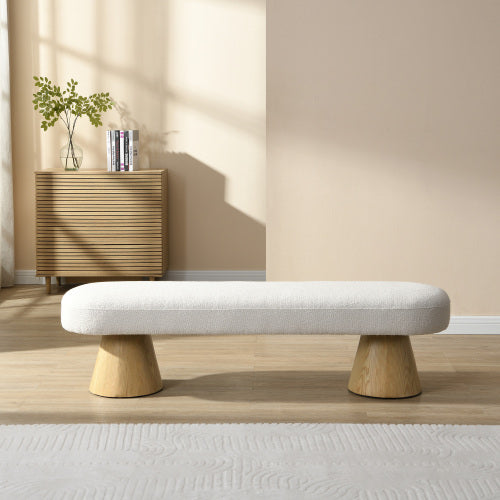 64" Upholstered Boucle Dining Bench & Entryway Ottoman – Beige, 300 LBS Capacity