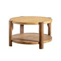 2-Tier Round Coffee Table with Solid Wood Legs & Storage Shelf – Natural Wood