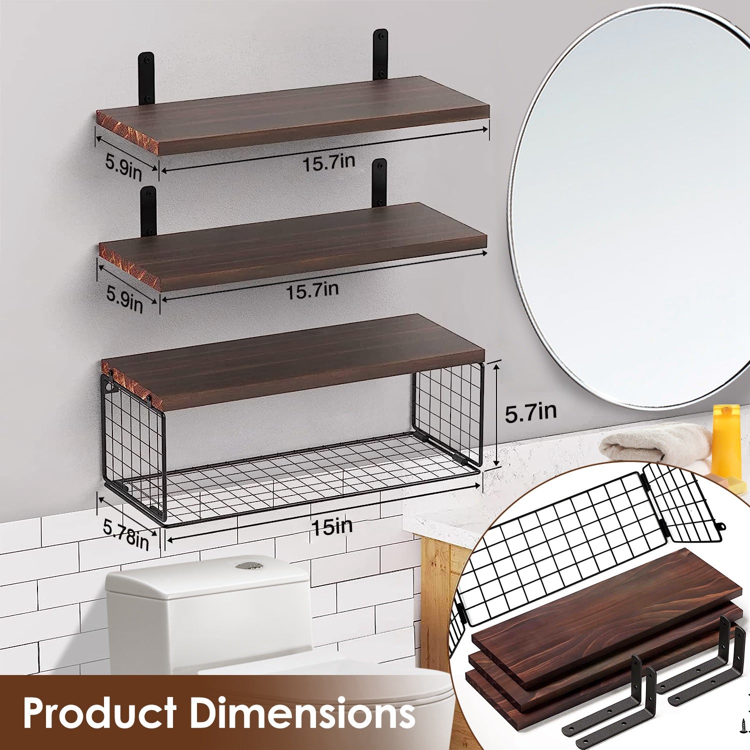 Floating Shelves Wall Mounted With Storage Basket