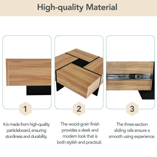 Square Coffee Table with 4 Hidden Storage Compartments & Sliding Top – Brown