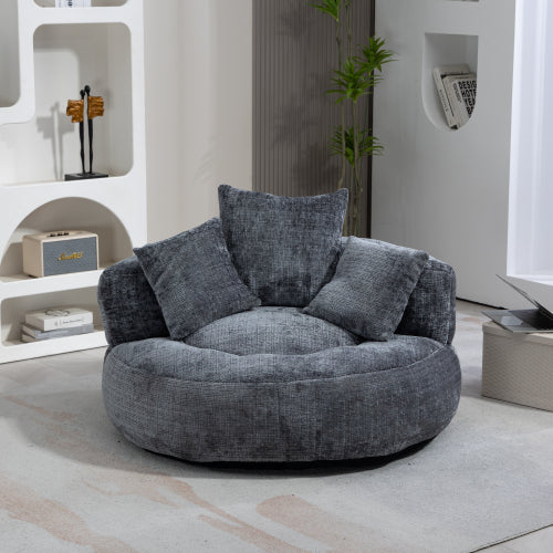 High-Back Bean Bag Lounge Chair with 3 Pillows – Beige Chenille, Indoor & Outdoor