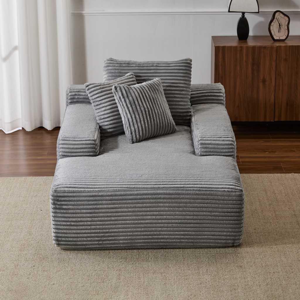 Oversized Chaise Lounge Sofa – Plush Corduroy Cloud Couch, Grey