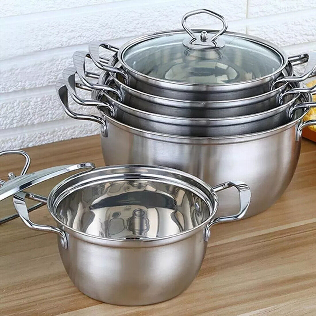 Induction Non Stick Stainless Steel Cookware With Lids Set, 11 pcs