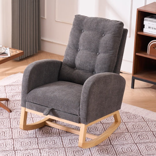 Accent Rocking Chair With Footrest High Back Rubber Wood Rocking Legs Bedroom Living Space 26.77D X 38.36W X 39.76H Inch