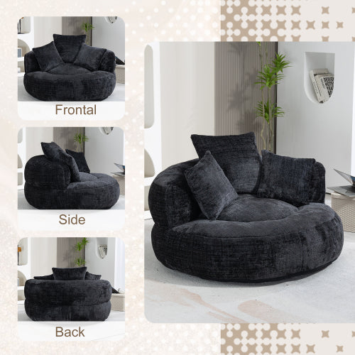 High-Back Bean Bag Lounge Chair with 3 Pillows – Beige Chenille, Indoor & Outdoor