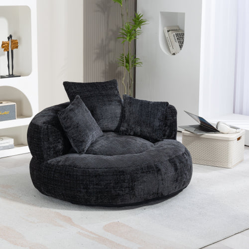 High-Back Bean Bag Lounge Chair with 3 Pillows – Beige Chenille, Indoor & Outdoor