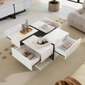 Square Coffee Table with 4 Drawers & Bottom Shelf – 78x78cm, White