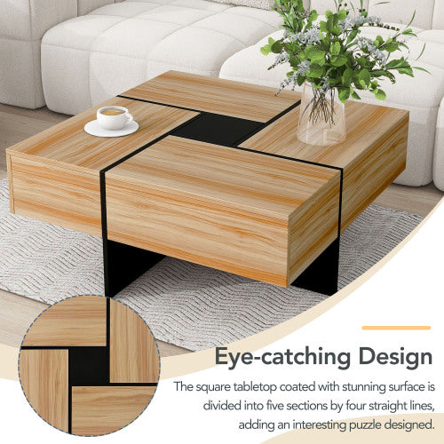 Square Coffee Table with 4 Hidden Storage Compartments & Sliding Top – Brown