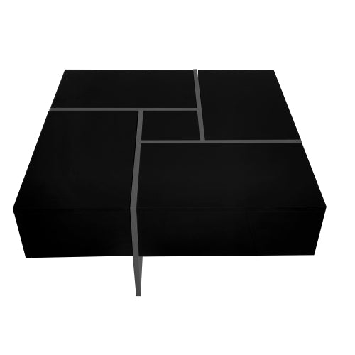 Square Coffee Table with 4 Hidden Storage Compartments & Sliding Top – Black