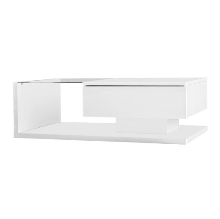High-Gloss White Coffee Table with Tempered Glass & LED Lights