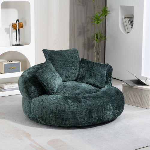 High-Back Bean Bag Lounge Chair with 3 Pillows – Beige Chenille, Indoor & Outdoor