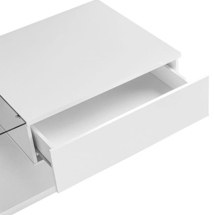 High-Gloss White Coffee Table with Tempered Glass & LED Lights