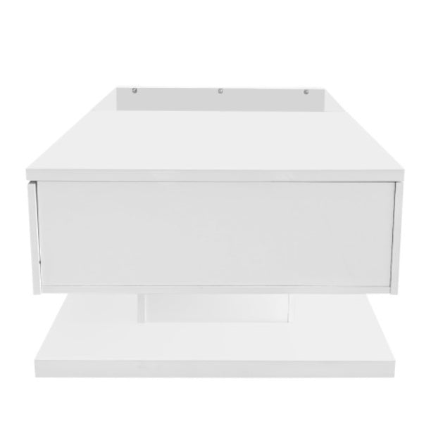 High-Gloss White Coffee Table with Tempered Glass & LED Lights