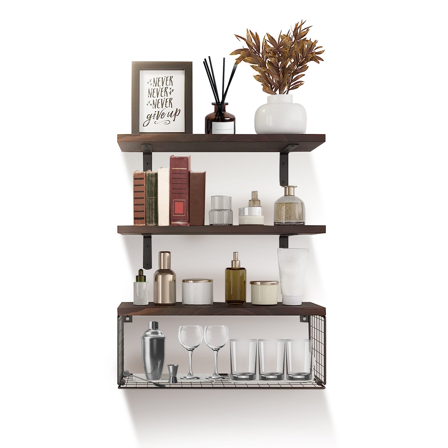 Floating Shelves Wall Mounted With Storage Basket