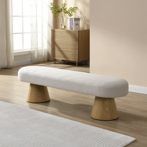 64" Upholstered Boucle Dining Bench & Entryway Ottoman – Beige, 300 LBS Capacity